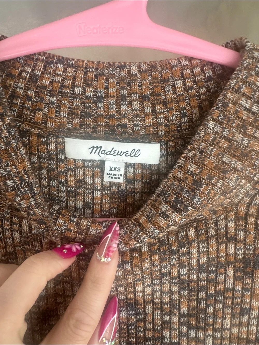 Madewell Fitted Short-Sleeve Knit Dress in Brown Multi